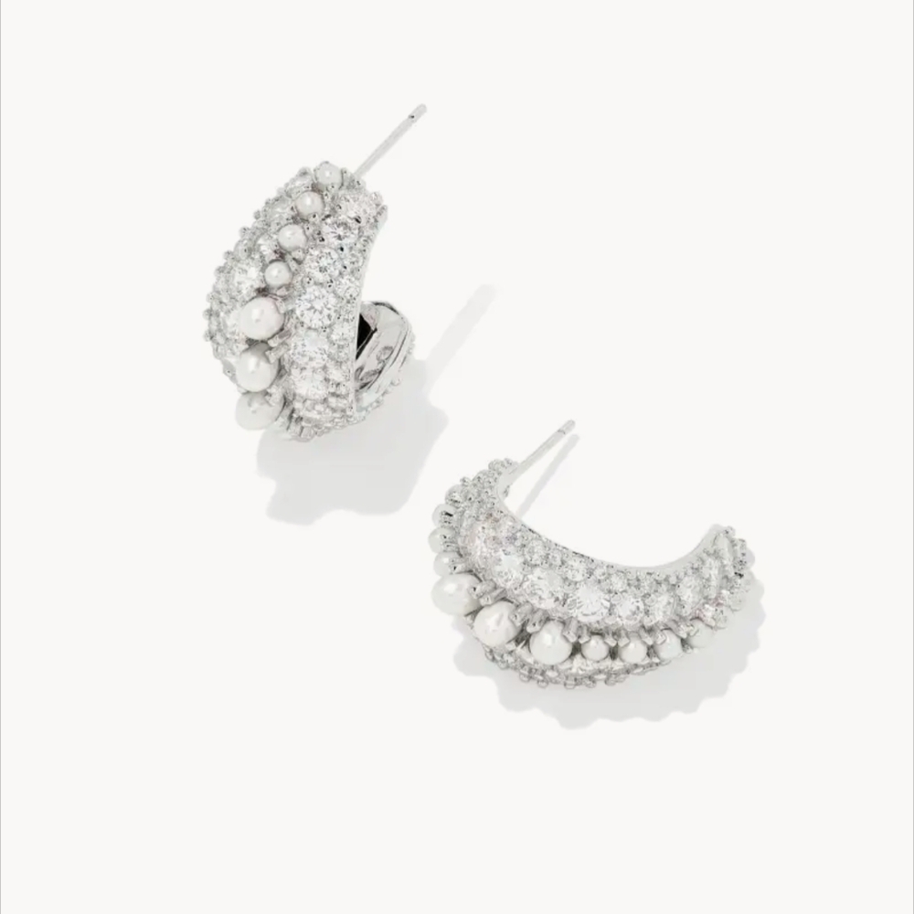 Kendra Scott,Krista Silver Hoop Earrings in White Mix
